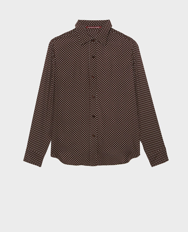  Camisa masculina de seda con manga larga Little pois coffee bean