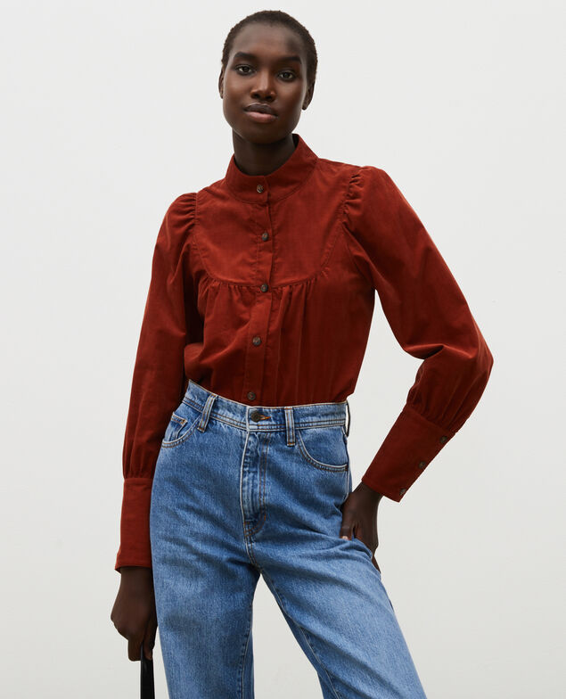 Camisa de terciopelo con pechera Brandy brown