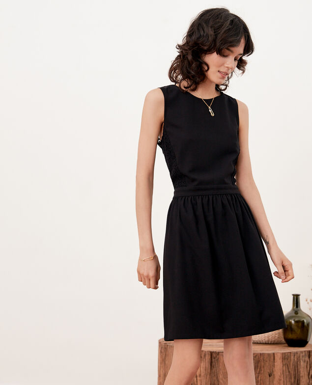 Vestido escote de pico en la espalda con encaje   Noir