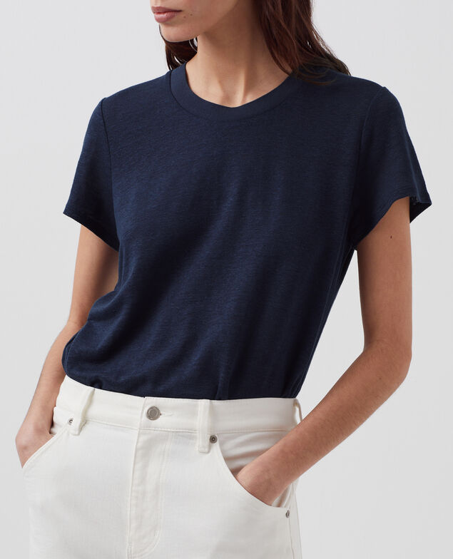 AMANDINE -  Camiseta con cuello redondo de lino H695 night sky