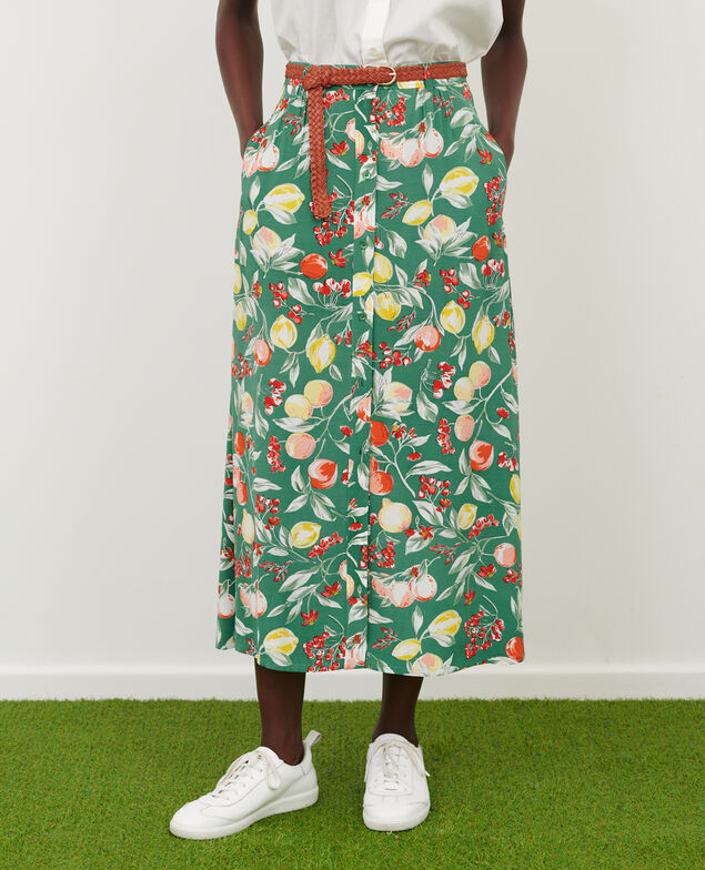 FRANCINE - Falda midi fluida 103 print green