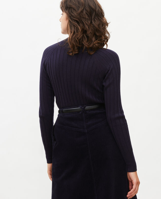  Jersey de canalé con cuello subido de lana merino Night sky