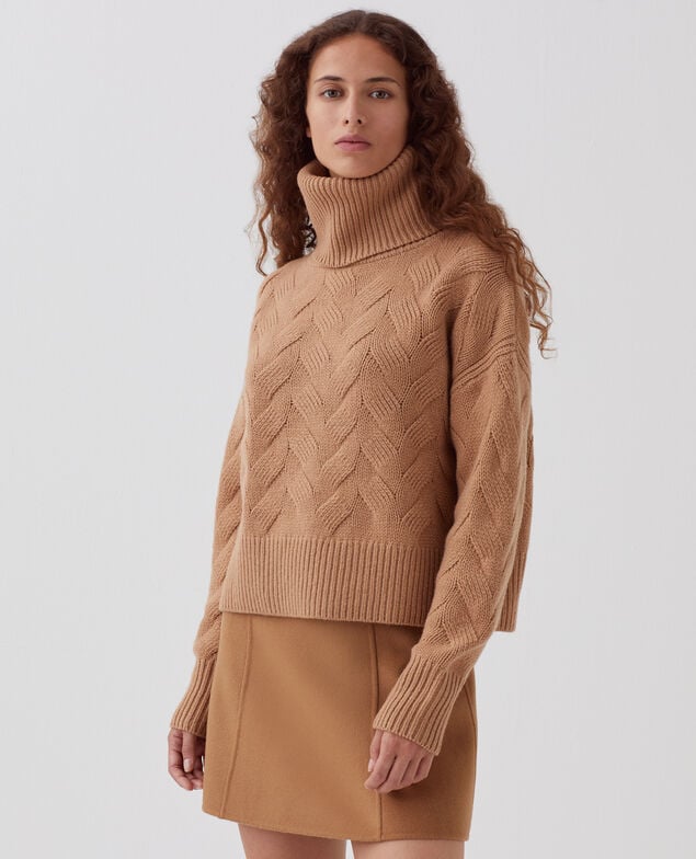 Jersey con cuello vuelto de lana I321 camel
