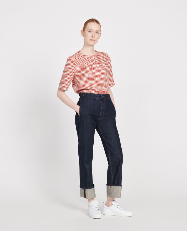 Blusa de lino Vichy ketchup buttercream