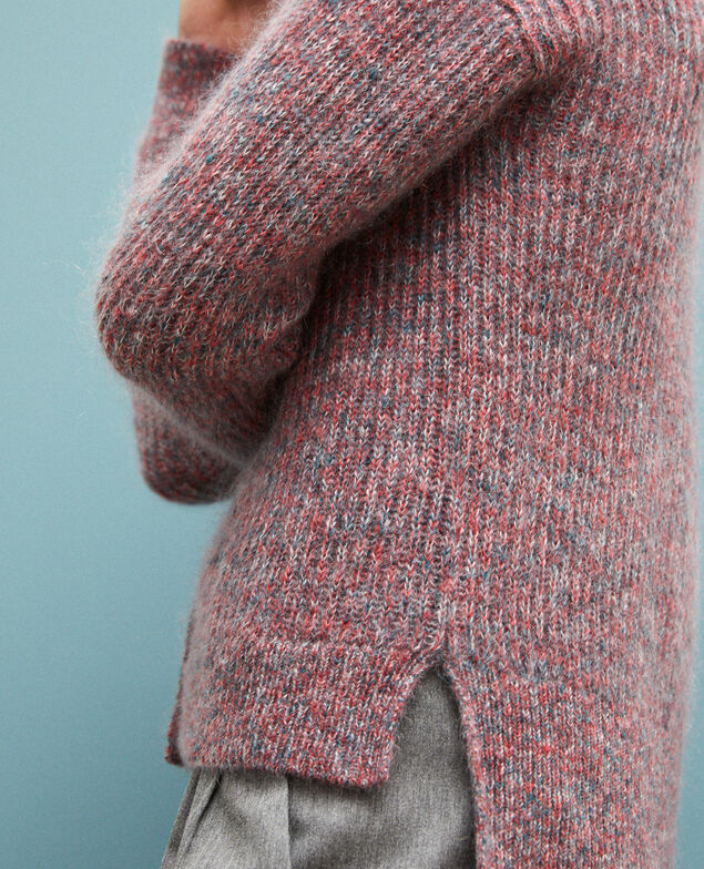 Cárdigan jaspeado de mohair Pompeian red/ultra green/off white