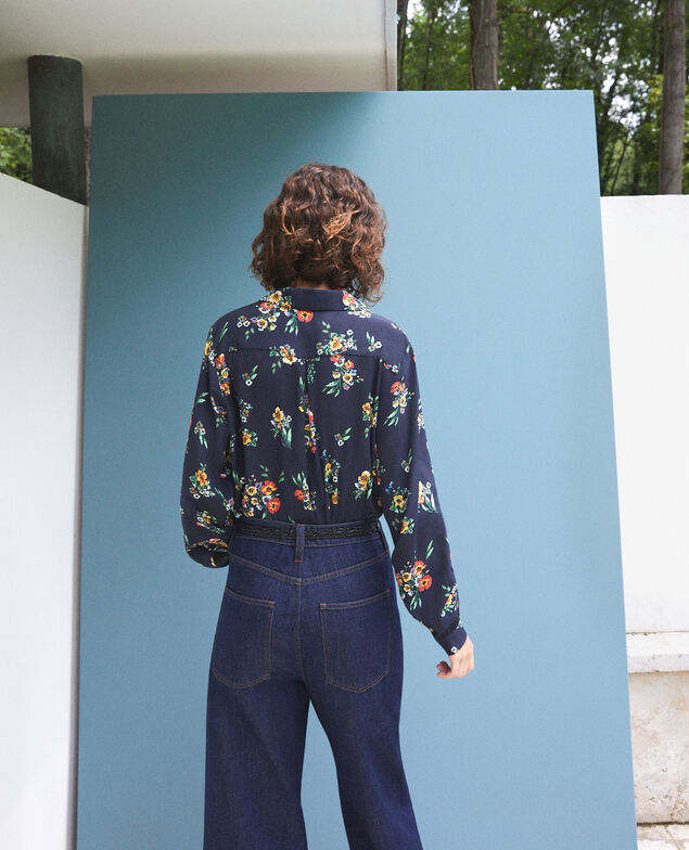 Camisa con cuello estilo pijama Fleurs navy