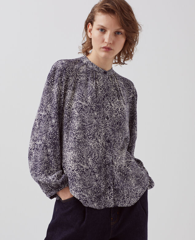 Blusa fluida de manga larga H690 micro fl navy