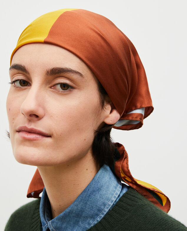 Foulard cuadrado de seda multicolor Lemon curry