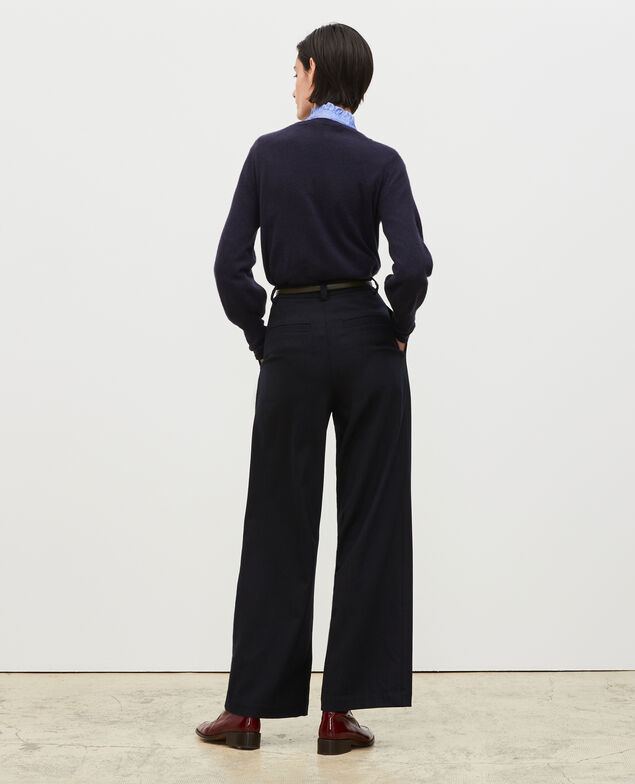 YVONNE - Pantalón ancho talle alto de lana Stripes night sky
