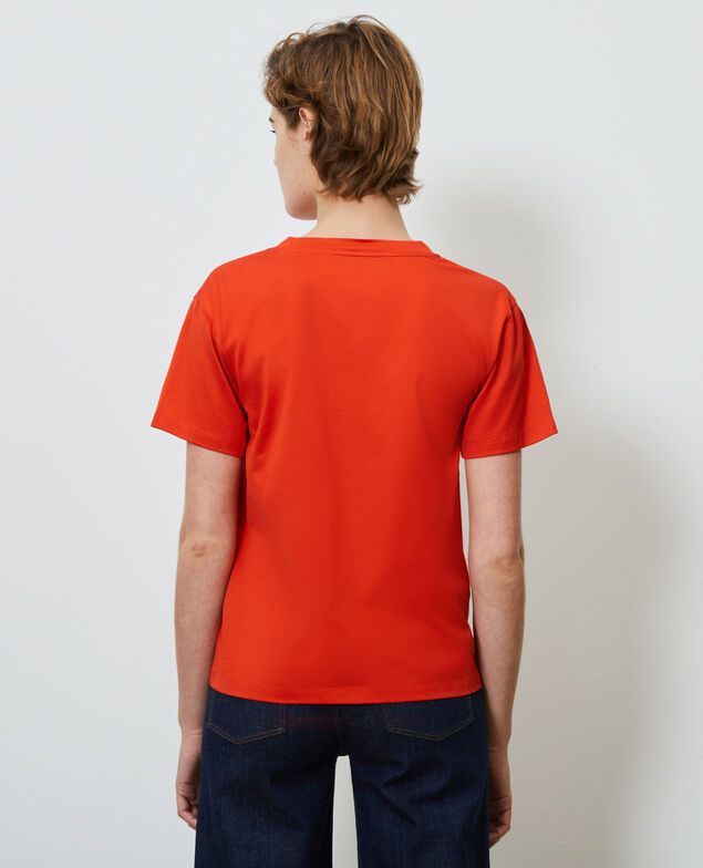 Camiseta de algodón con cuello de pico Spicy orange