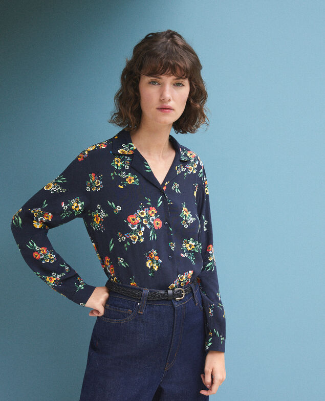 Camisa con cuello estilo pijama Fleurs navy