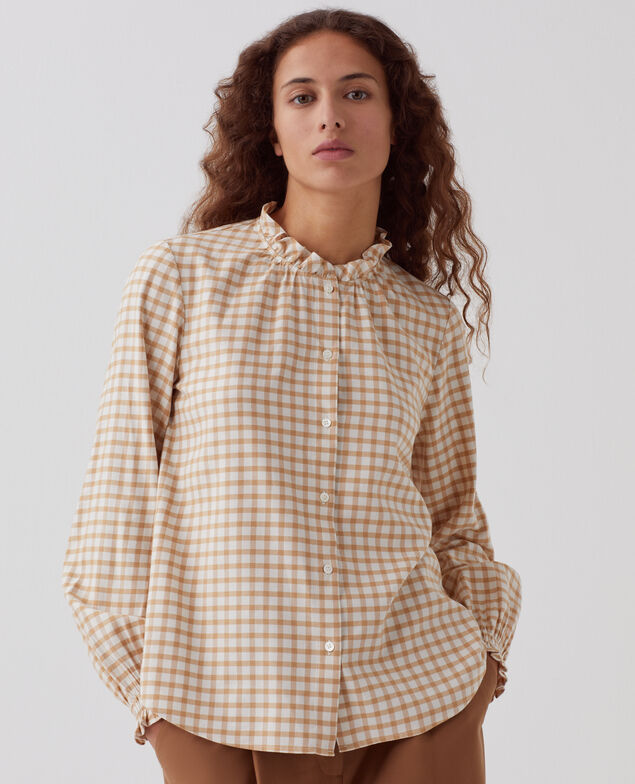 Blusa con cuello de volantes I310 check creme camel