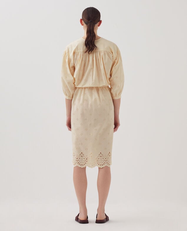 Vestido midi de algodón con bordado inglés I307 ecru