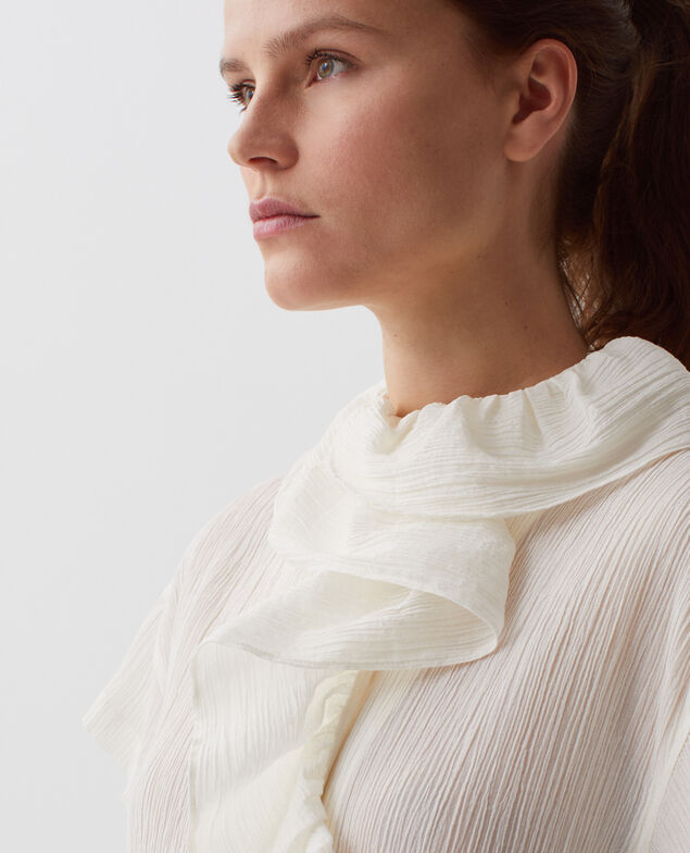 Blusa con volantes de algodón plisado H303 white swan