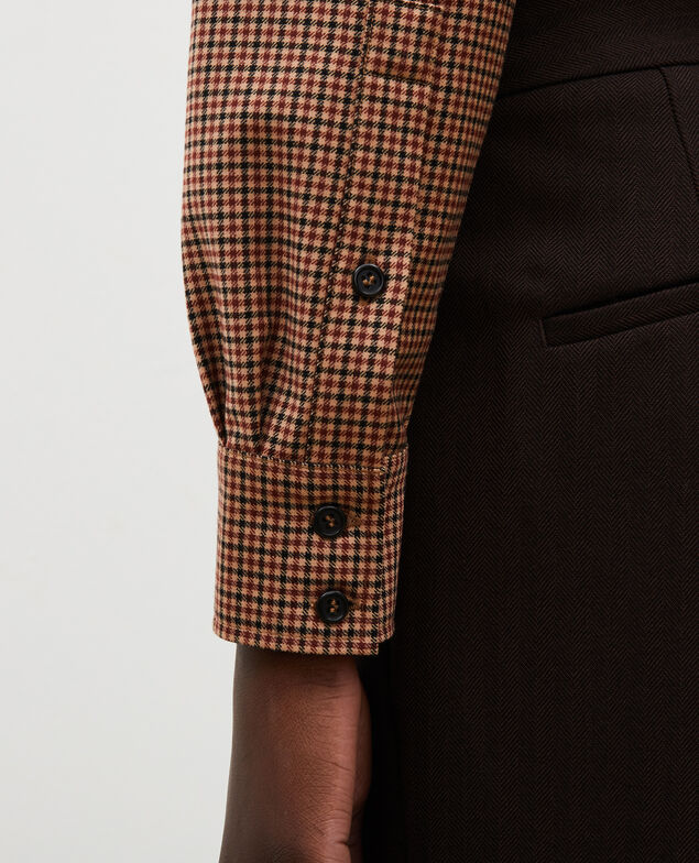 Camisa masculina de lana fina Little check latte