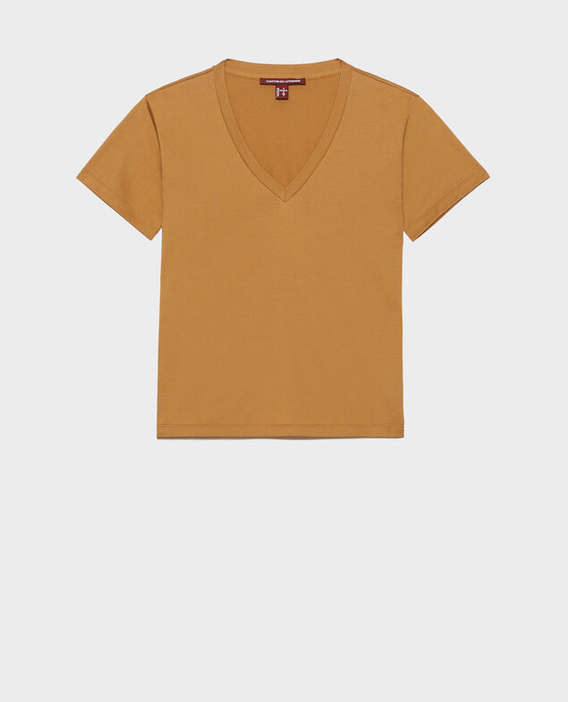 Camiseta de algodón con cuello de pico Latte