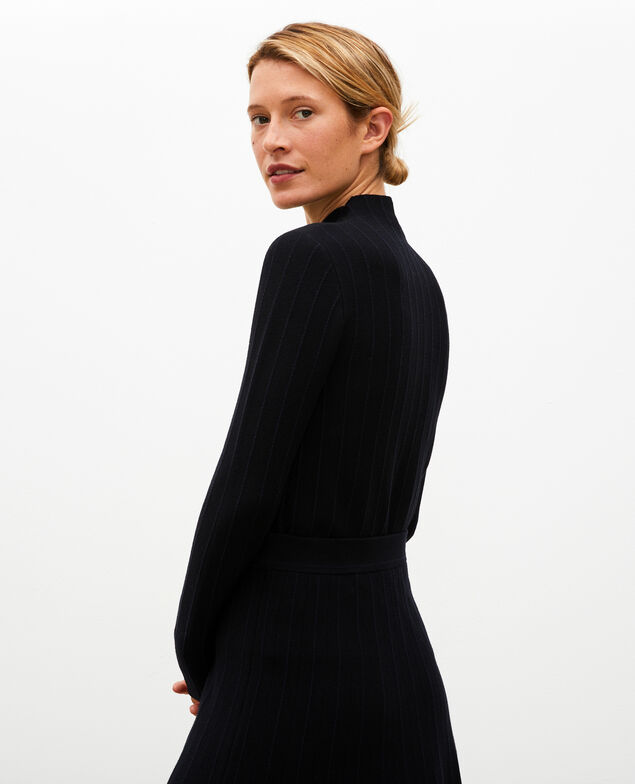 Jersey de lana merino con cuello subido Black nightsky jacquard