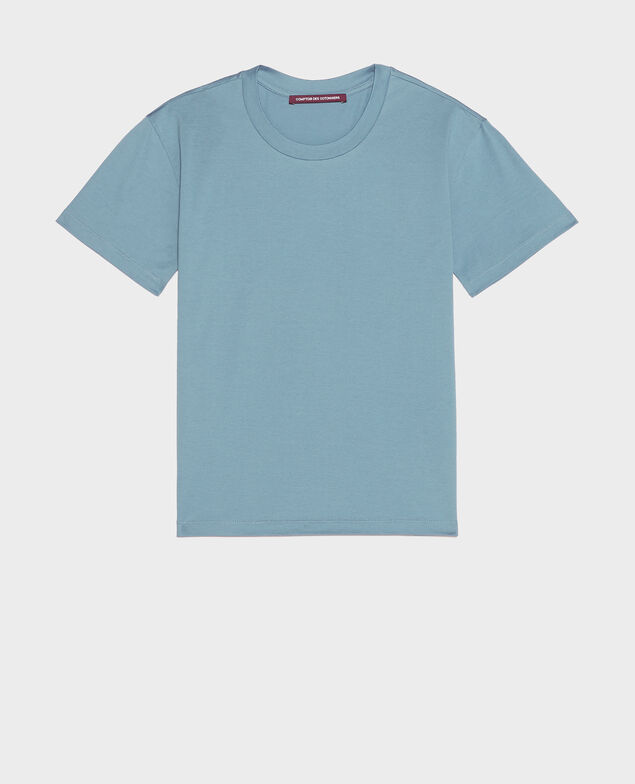 Camiseta de algodón con cuello redondo Bluestone