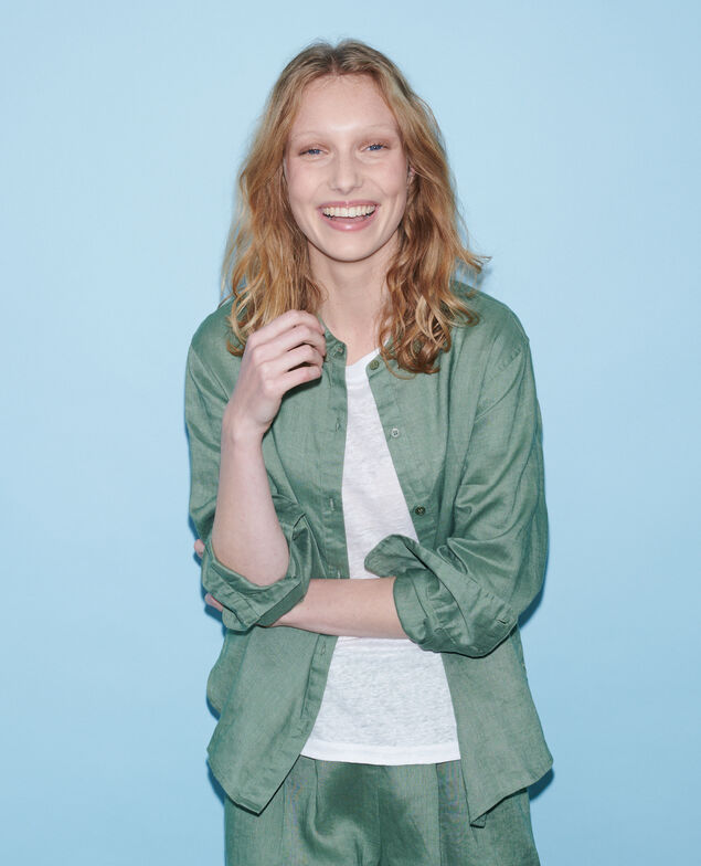 Camisa de lino sin cuello 52 green