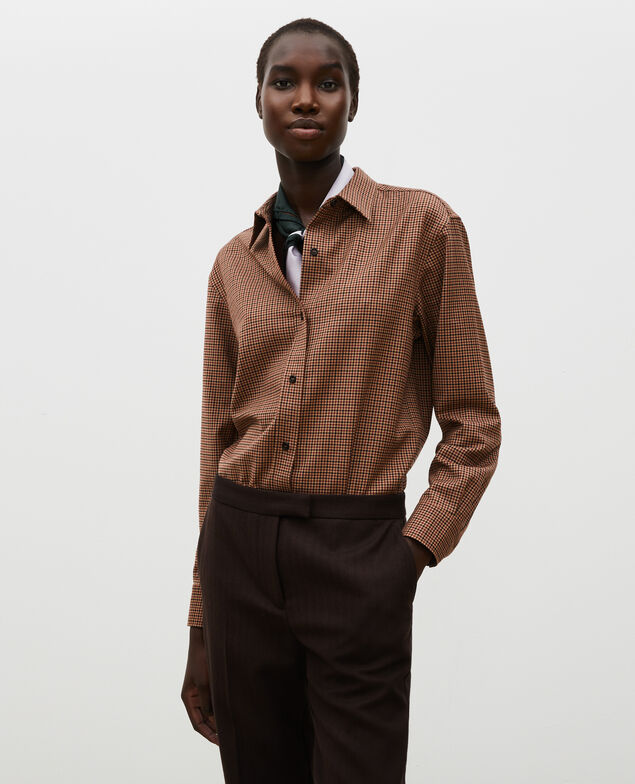 Camisa masculina de lana fina Little check latte