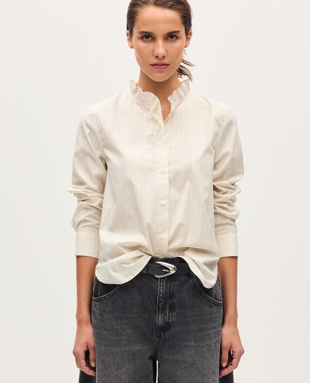 Camisa con cuello de volantes K013 st ecru black