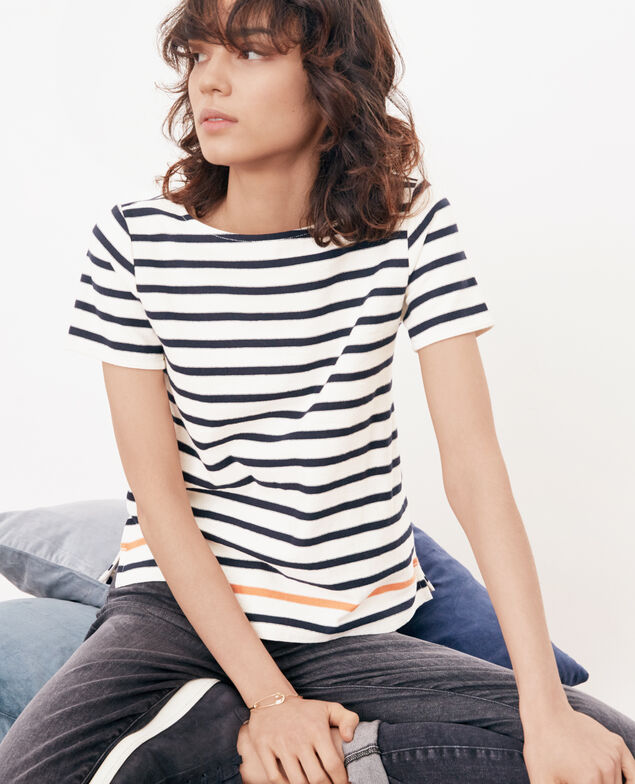 Camiseta de rayas Kaolin/navy/tangerine