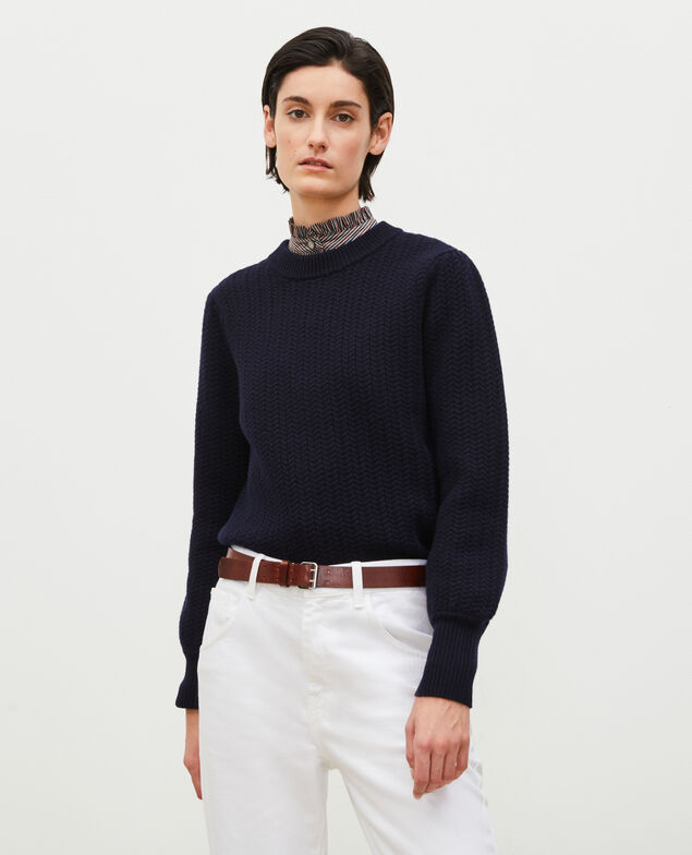 Jersey de lana con cuello redondo, trenzas y espigas Night sky