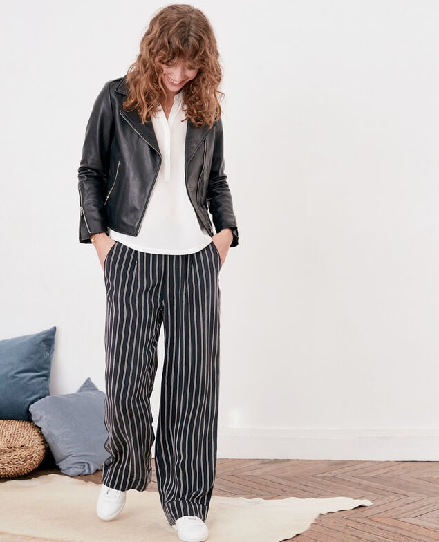 Pantalón amplio y fluido rayado Black/off white stripes