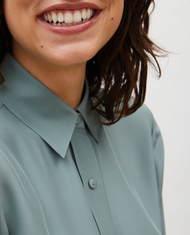  Camisa masculina de seda con manga larga Chinois green