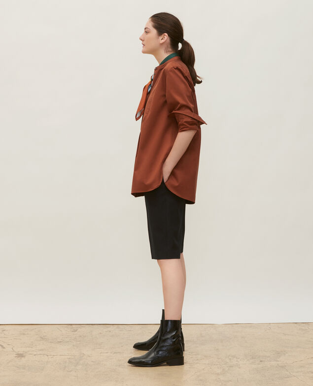  Camisa de algodón oversize con pechera Tortoise shell