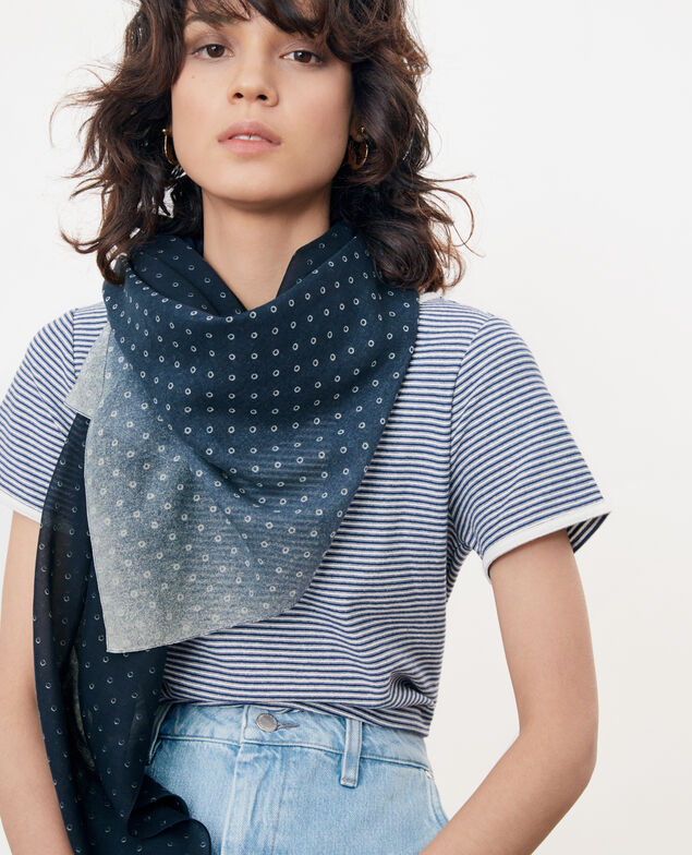 Fular estampado de algodón y seda Ring dots indigo