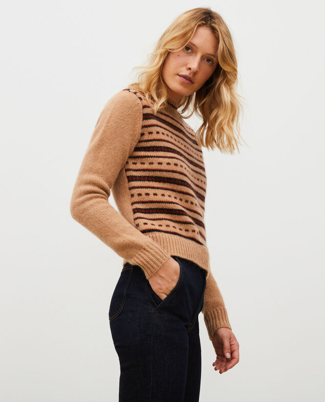 Jersey jacquard sin mangas de lana alpaca con cuello redondo Jacquard taupe black brandybrown