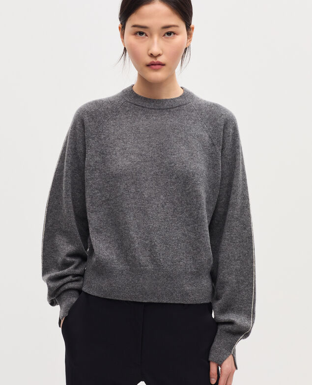 Jersey con cuello redondo de cachemir K073 gray st ecru