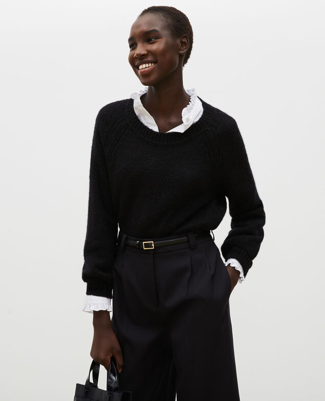 Jersey ancho de lana con escote de barco Black beauty