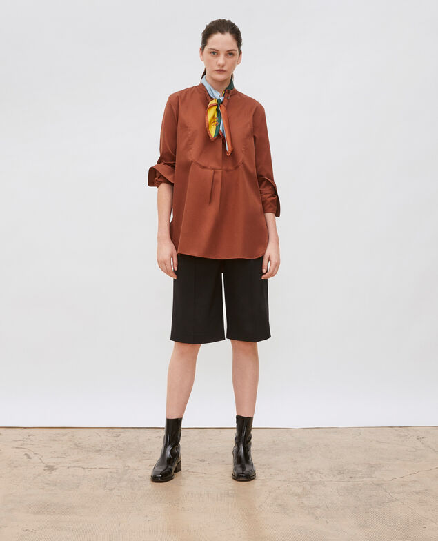  Camisa de algodón oversize con pechera Tortoise shell