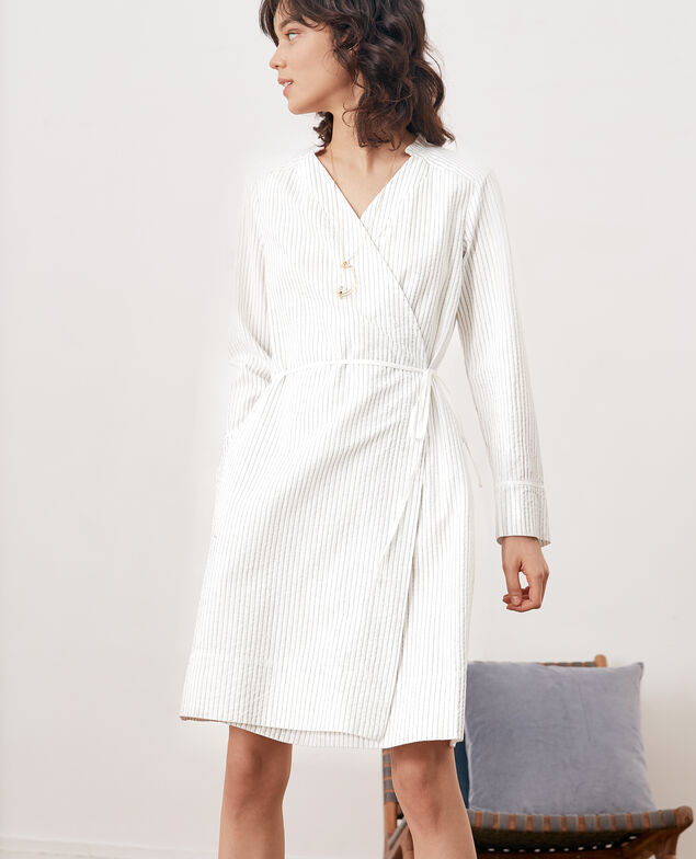 Vestido de rayas con escote cruzado Off white/navy stripes