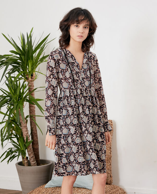 Vestido de seda estampada Darjeeling black
