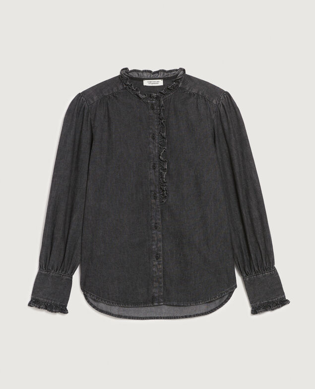 Camisa de algodón con cuello de volantes K081 dark gray
