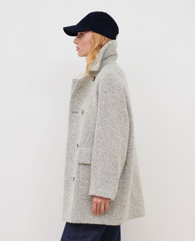 Abrigo de lana mezclada A023 solid light grey