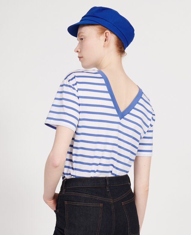 Camiseta de algodón egipcio Stripes optical white amparo blue