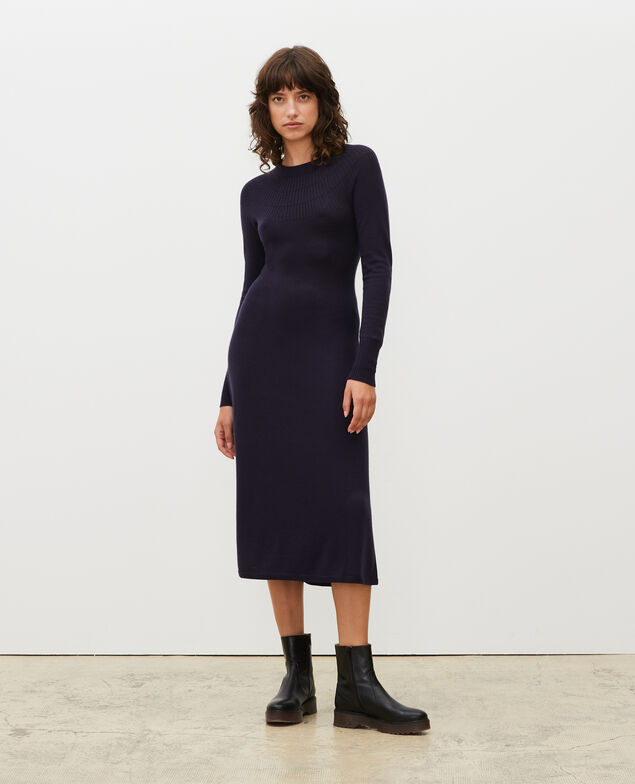 Vestido evasé de lana merino Night sky