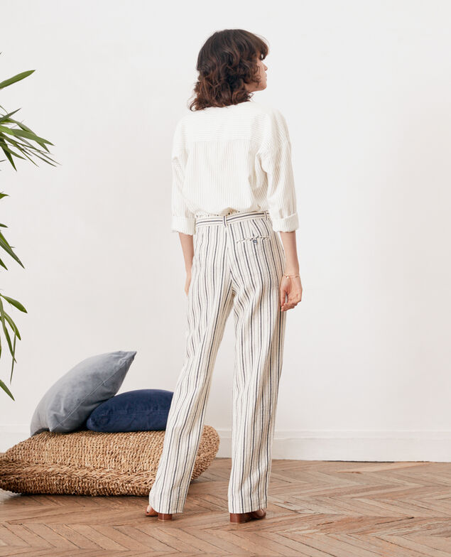 Pantalón ancho rayado Off white/navy stripes
