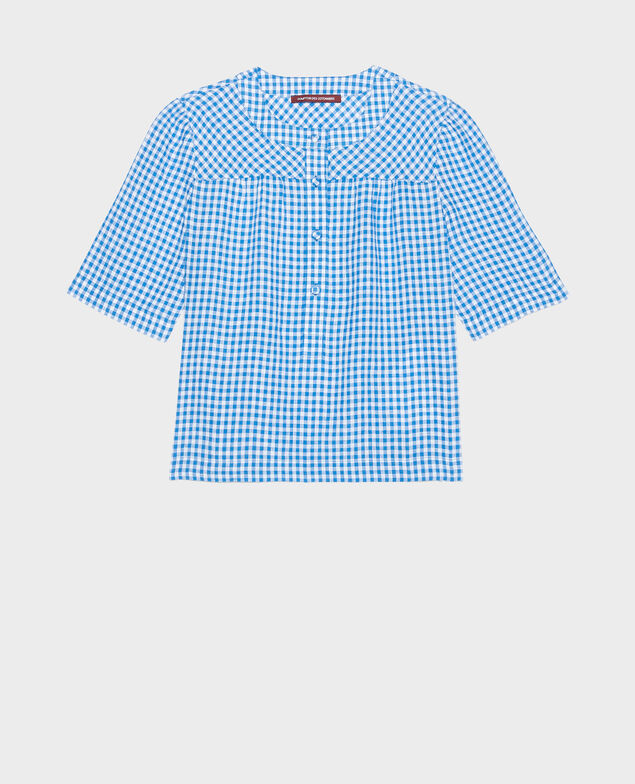 Blusa de lino Vichy princess blue gardenia
