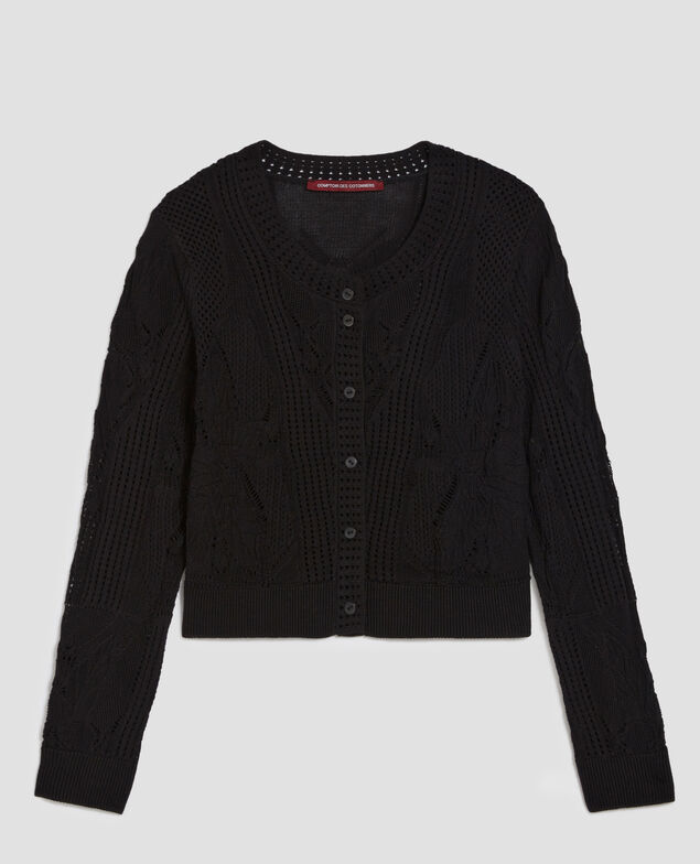 Cárdigan de crochet con motivo floral H091 black beauty