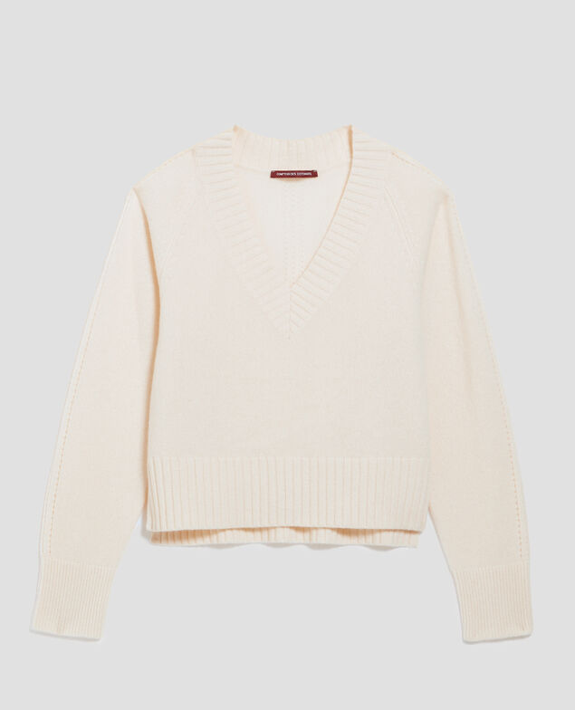 Jersey con cuello de pico de cachemir I300 pearled ivory