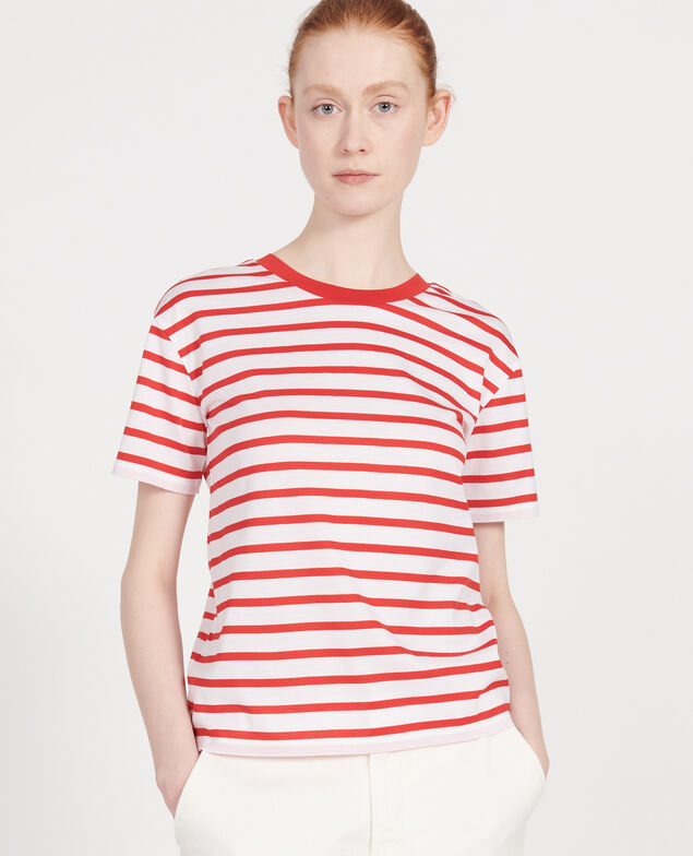Camiseta de algodón egipcio Stripes optical white fiery red