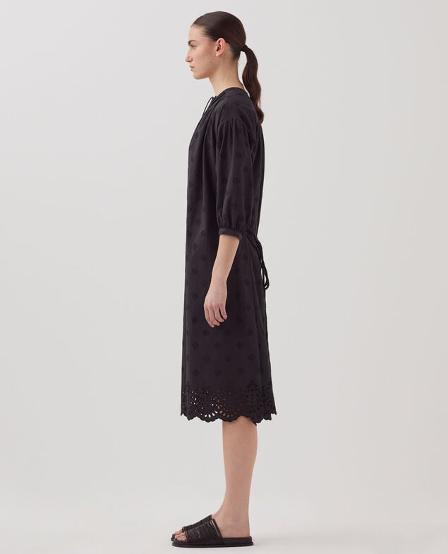 Vestido midi de algodón con bordado inglés H091 black beauty