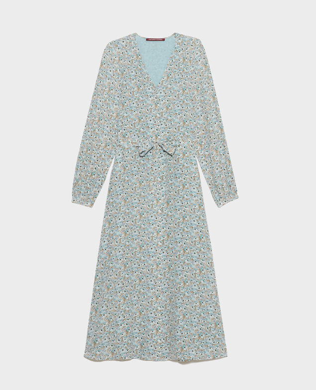 Vestido largo de seda Art deco blue