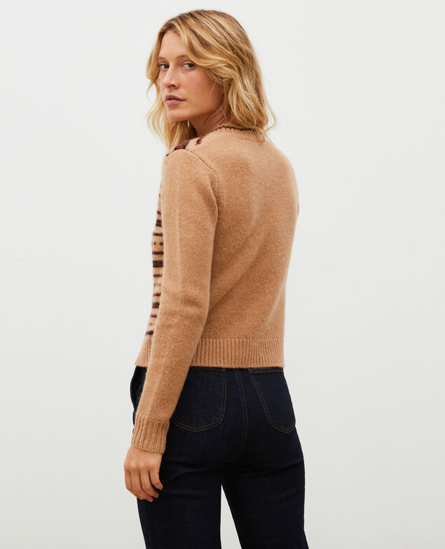 Jersey jacquard sin mangas de lana alpaca con cuello redondo Jacquard taupe black brandybrown
