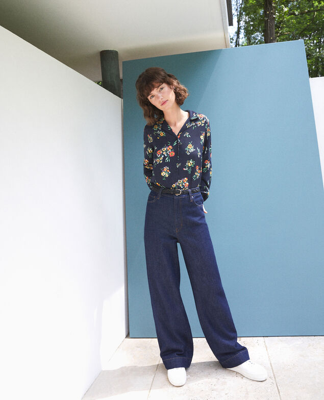 Camisa con cuello estilo pijama Fleurs navy